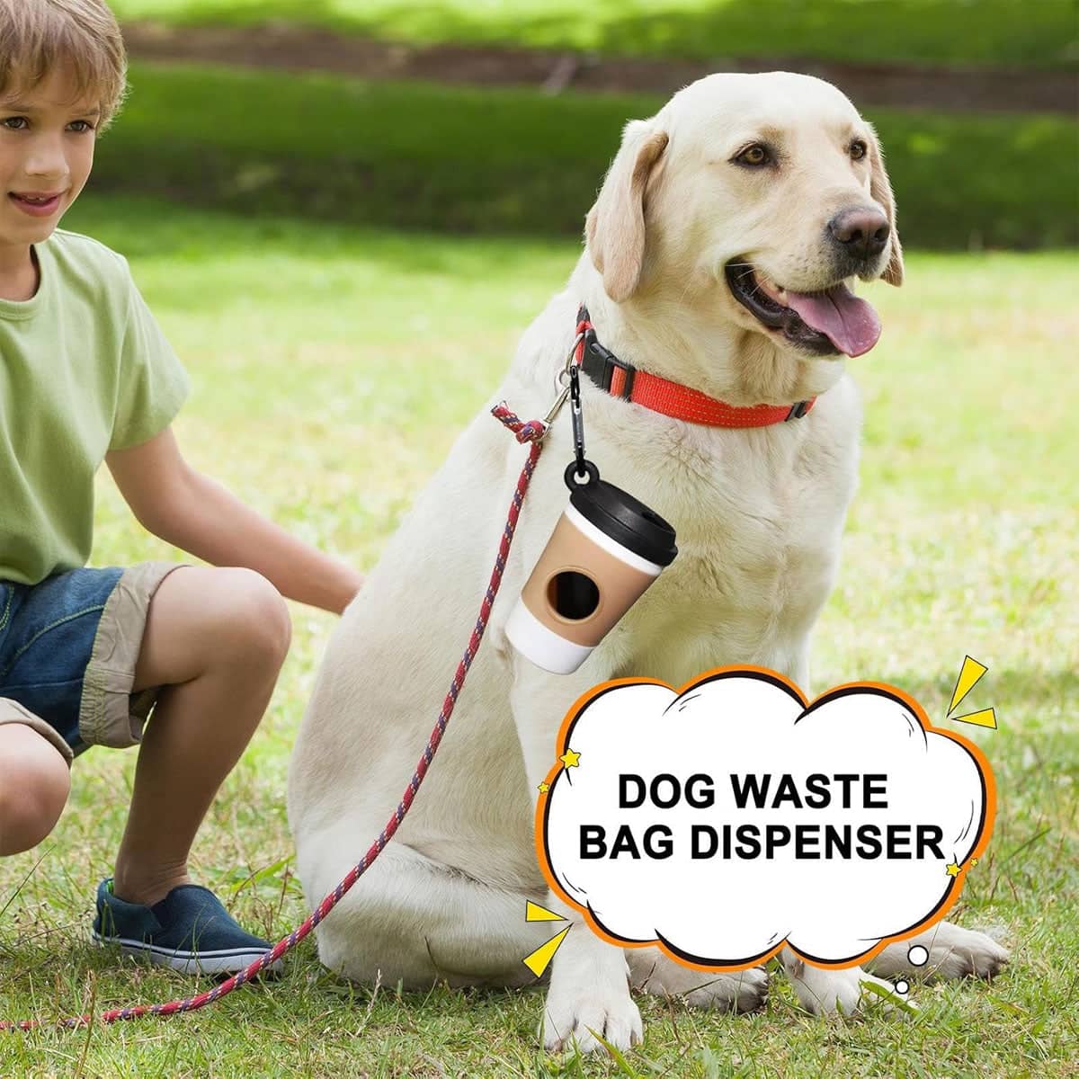 Coffee Cup Dog Poop Bag Dispenser with Carabiner Clip - Black Lid - view 5