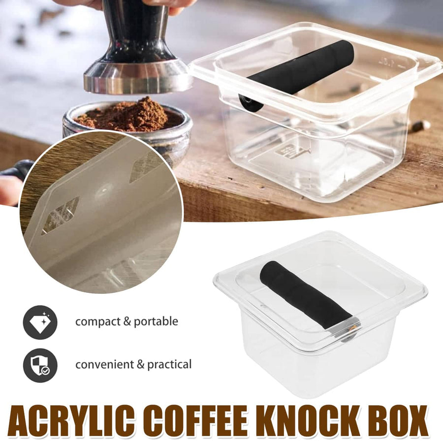Coffee Knock Box Barista Dosing Station with Clear Acrylic Body and Anti Slip Knock Bar