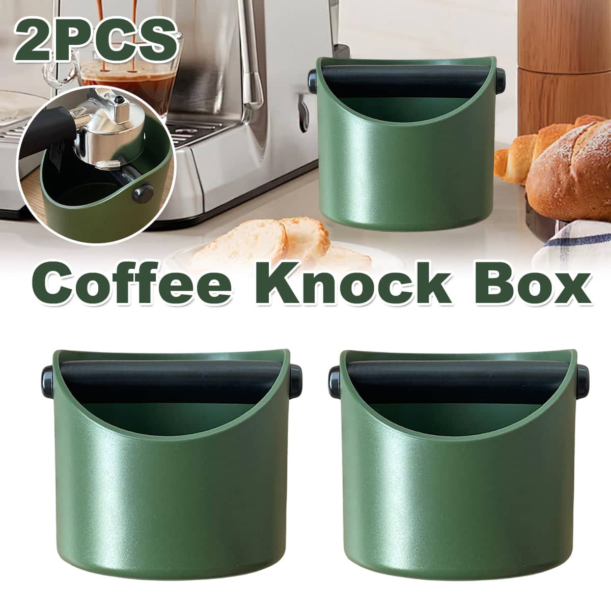 Coffee Knock Boxes ABS Pack of 2 - Small (580ml), Forest Green