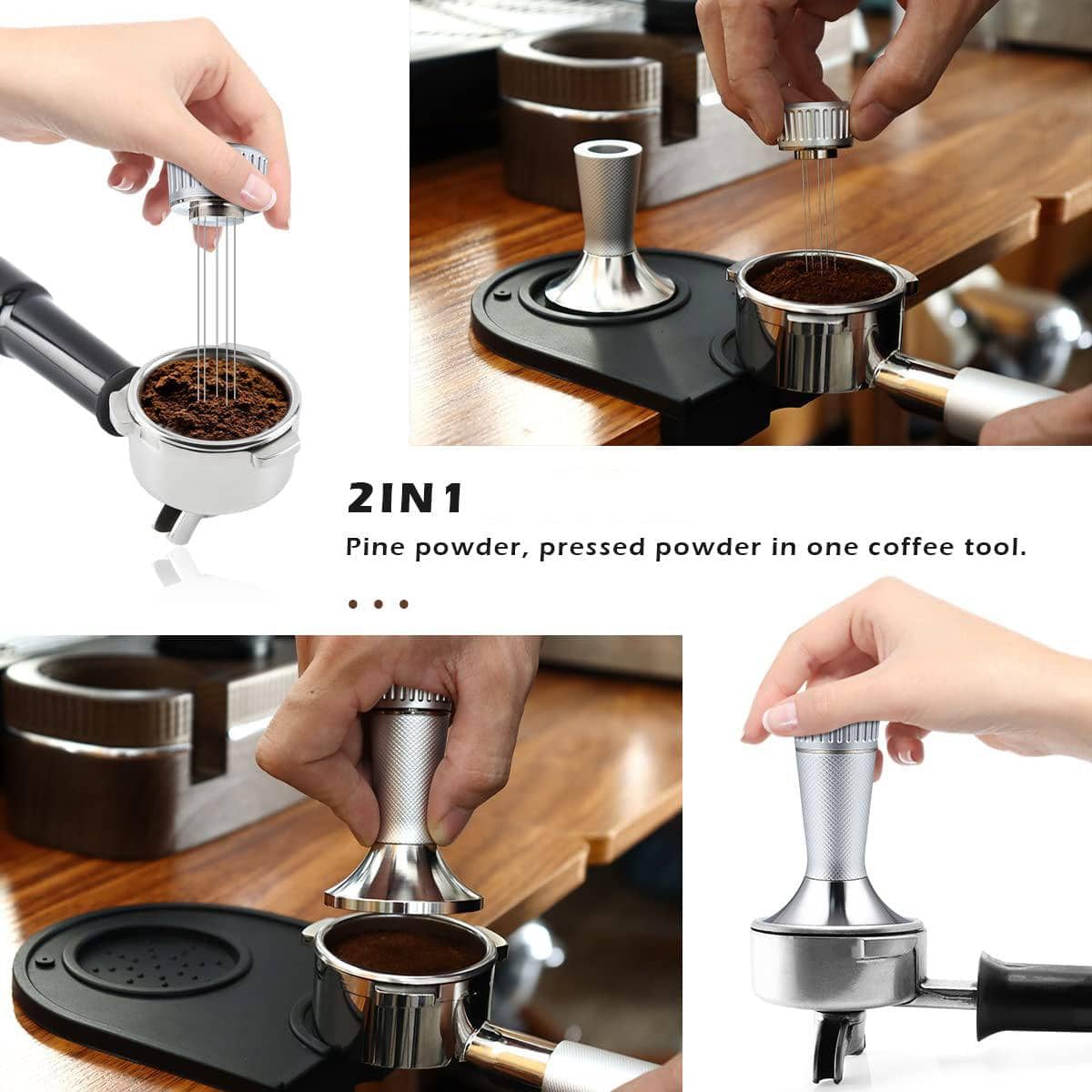 Coffee Powder Press Tamper with Needle Distributor, Stainless Steel - Black, 53.3 mm - view 5