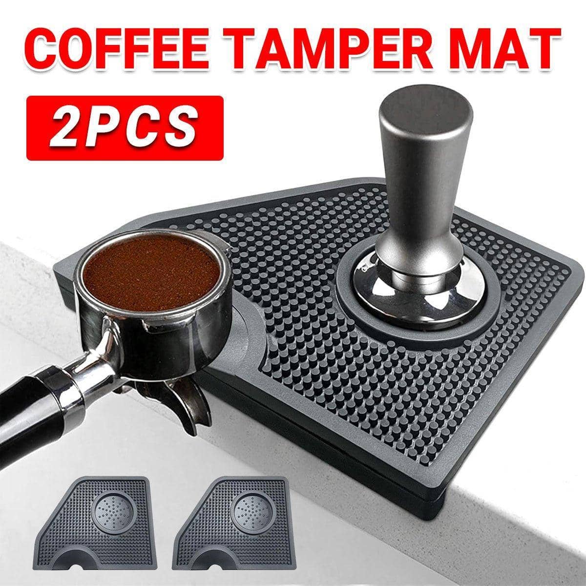 Coffee Tamper Mat, G-Shaped Black Silicone Corner Tamping Pad, Pack of 2