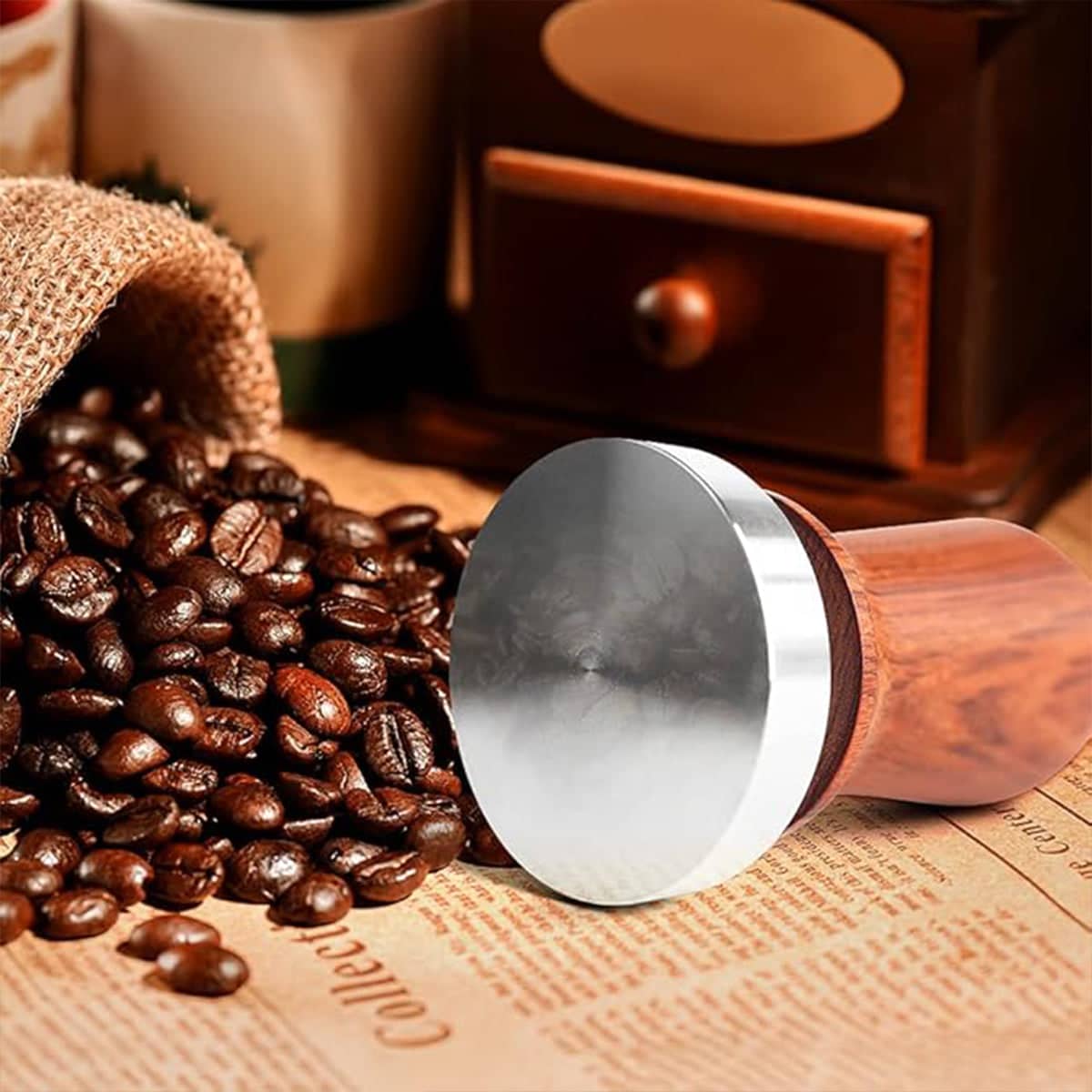 Coffee Tamper with Spring-Loaded Steel Base and Wood Handle - 58 mm - view 5