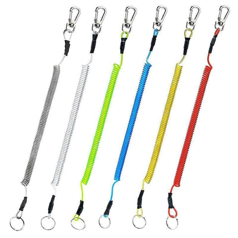 Coiled Fishing Tool Lanyards with Lobster Clip - Multicolour, Pack of 6