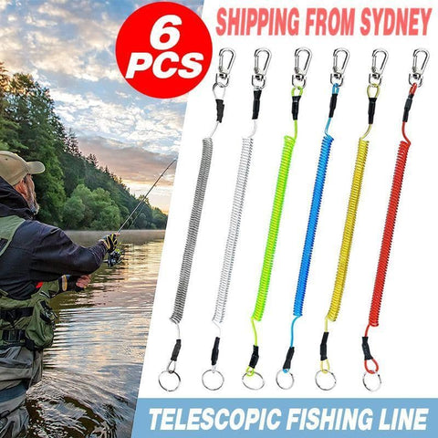 Coiled Fishing Tool Lanyards with Lobster Clip - Multicolour, Pack of 6 - view 2