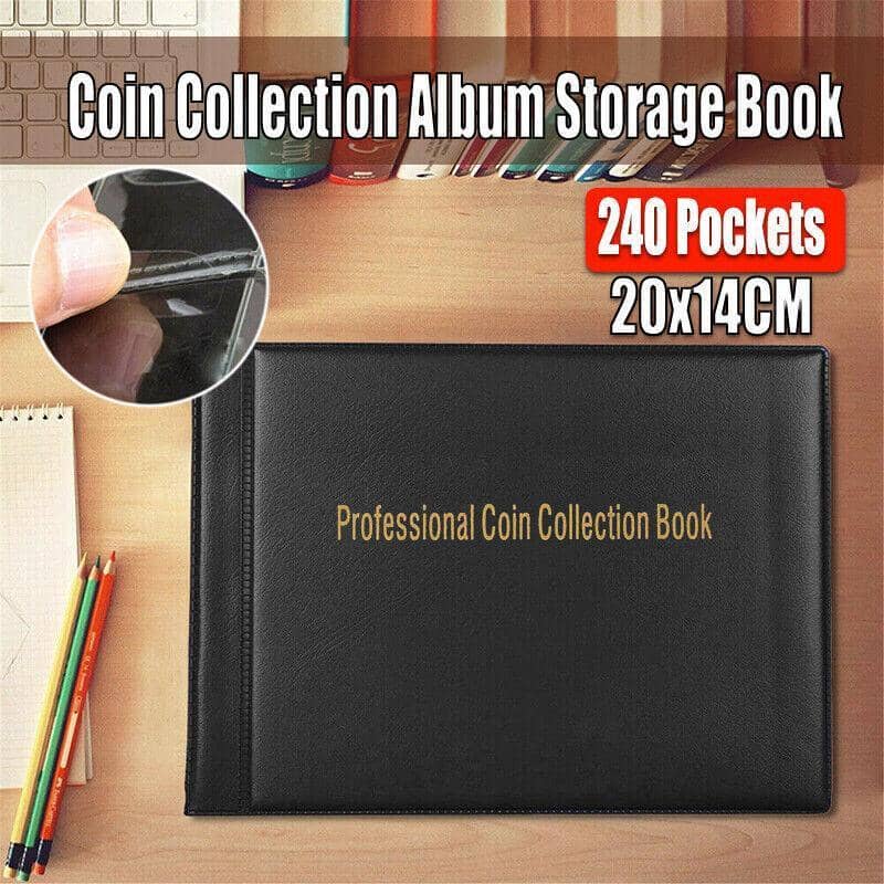 Coin Collection Album Book for 240 Coins, 10 Pages, 20 x 14 cm
