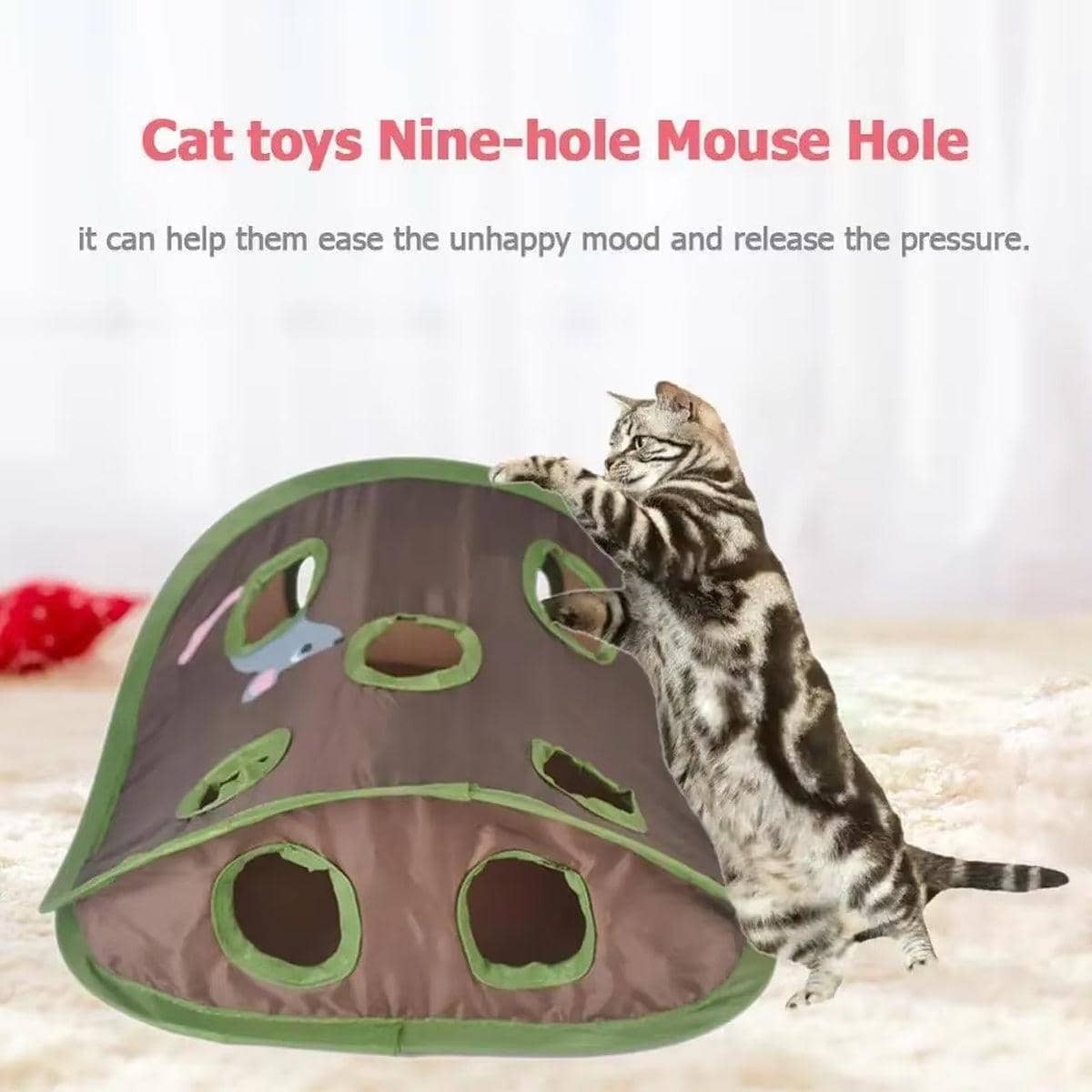 Collapsible Cat Mouse Hole Play Toy - Brown and Green - view 4