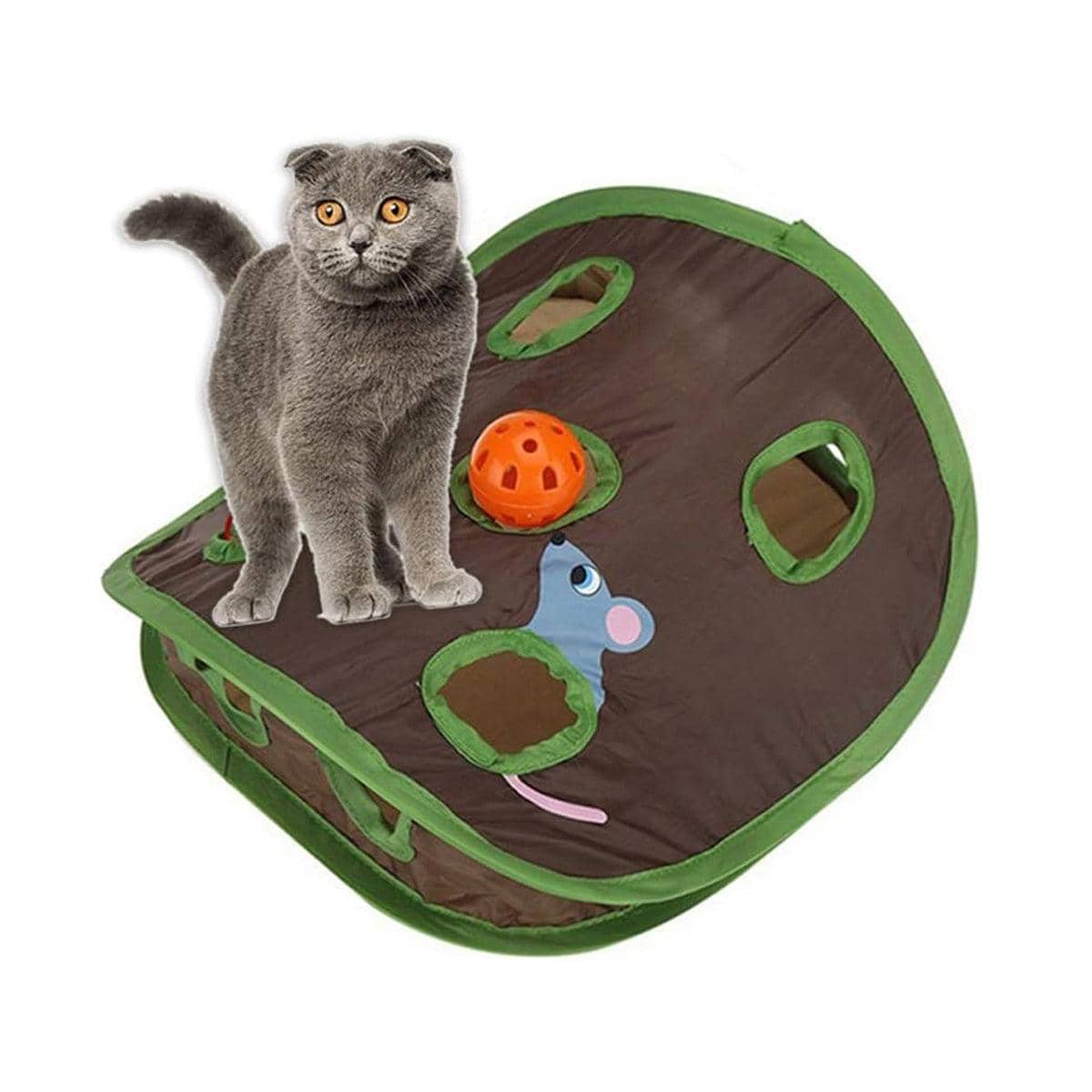 Collapsible Cat Mouse Hole Play Toy - Brown and Green - view 5
