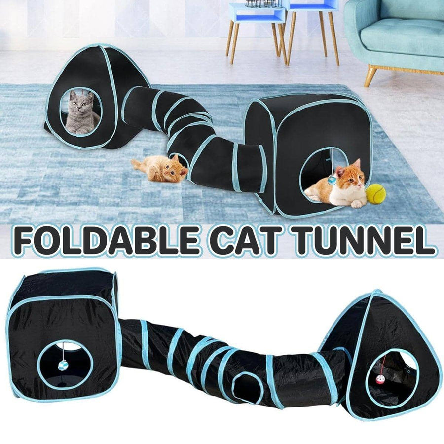 Collapsible Cat Tunnel Toy with Hanging Balls, Tent and Cube