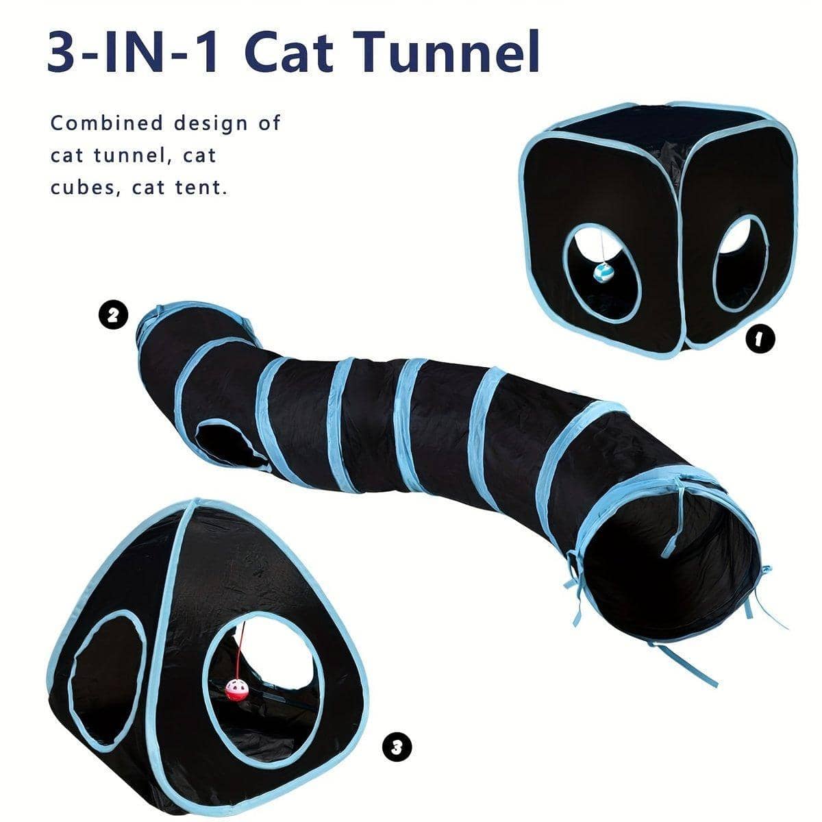 Collapsible Cat Tunnel Toy with Hanging Balls, Tent and Cube - view 5