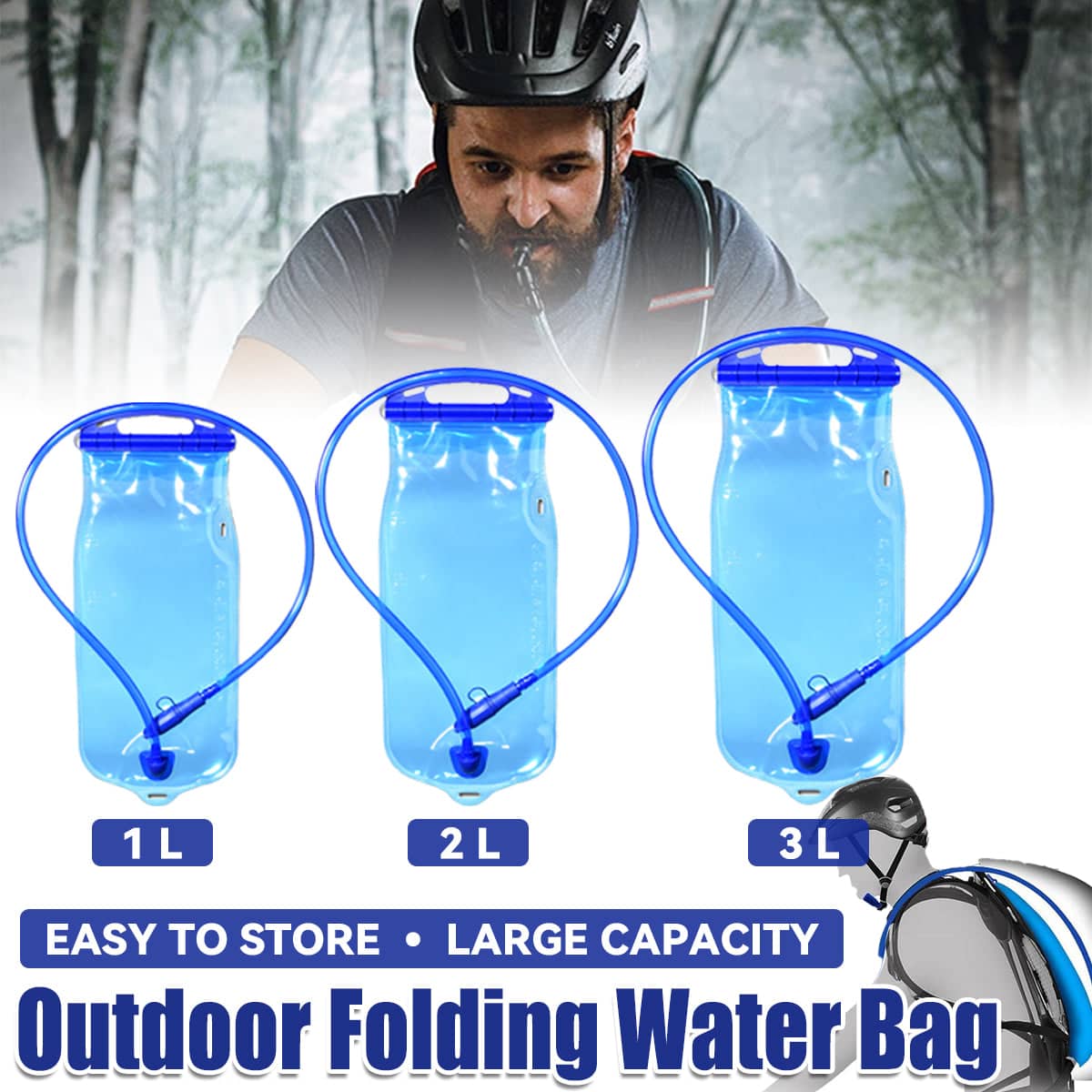 Collapsible PEVA Water Bag with Drinking Tube - 1L - view 2