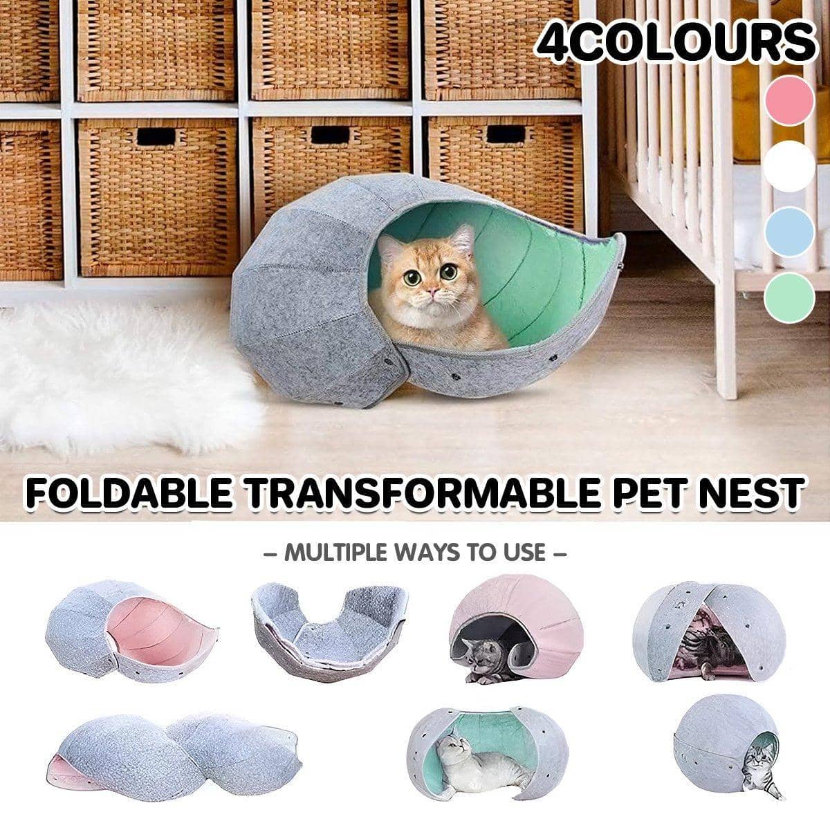 Collapsible Round Pet Bed for Cats and Small Dogs - Blue Lining - view 2