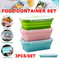 Collapsible Silicone Bento Lunch Boxes, Set of 3 Green, Pink and Blue