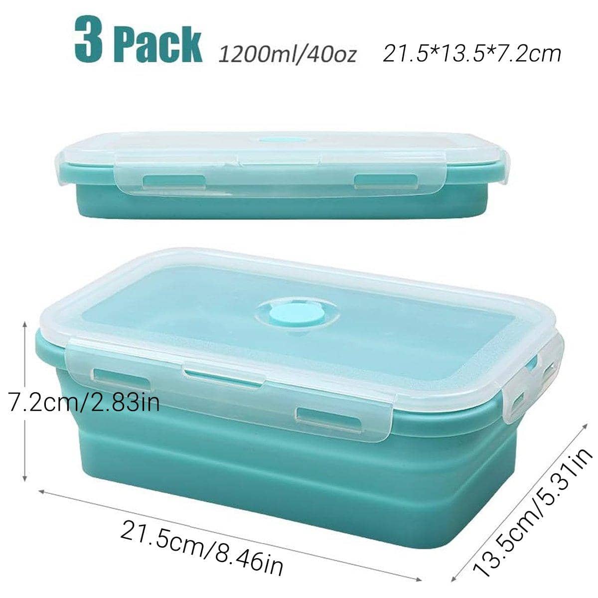 Collapsible Silicone Bento Lunch Boxes, Set of 3 Green, Pink and Blue - view 3