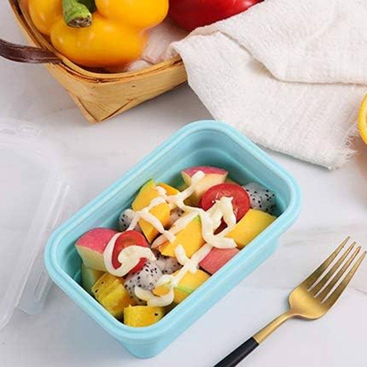 Collapsible Silicone Bento Lunch Boxes, Set of 3 Green, Pink and Blue - view 4