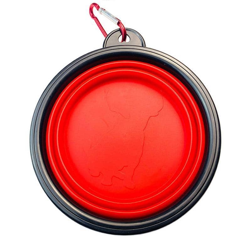 Collapsible Silicone Pet Bowl for Cat and Dog, Portable Feeder - Red