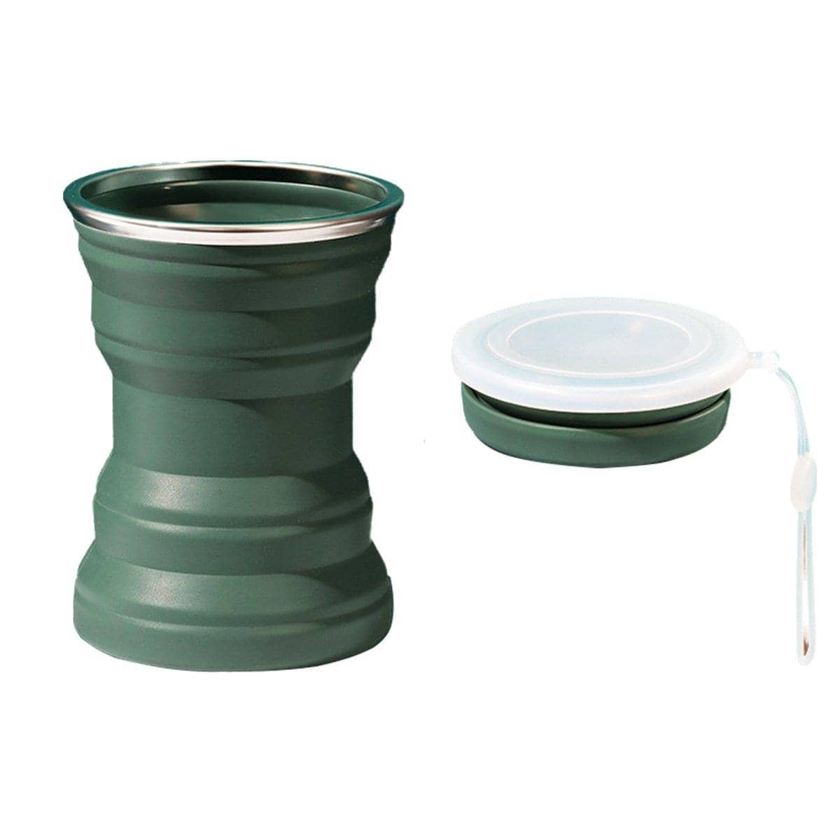 Collapsible Silicone Travel Mug with Lid - Dark Green