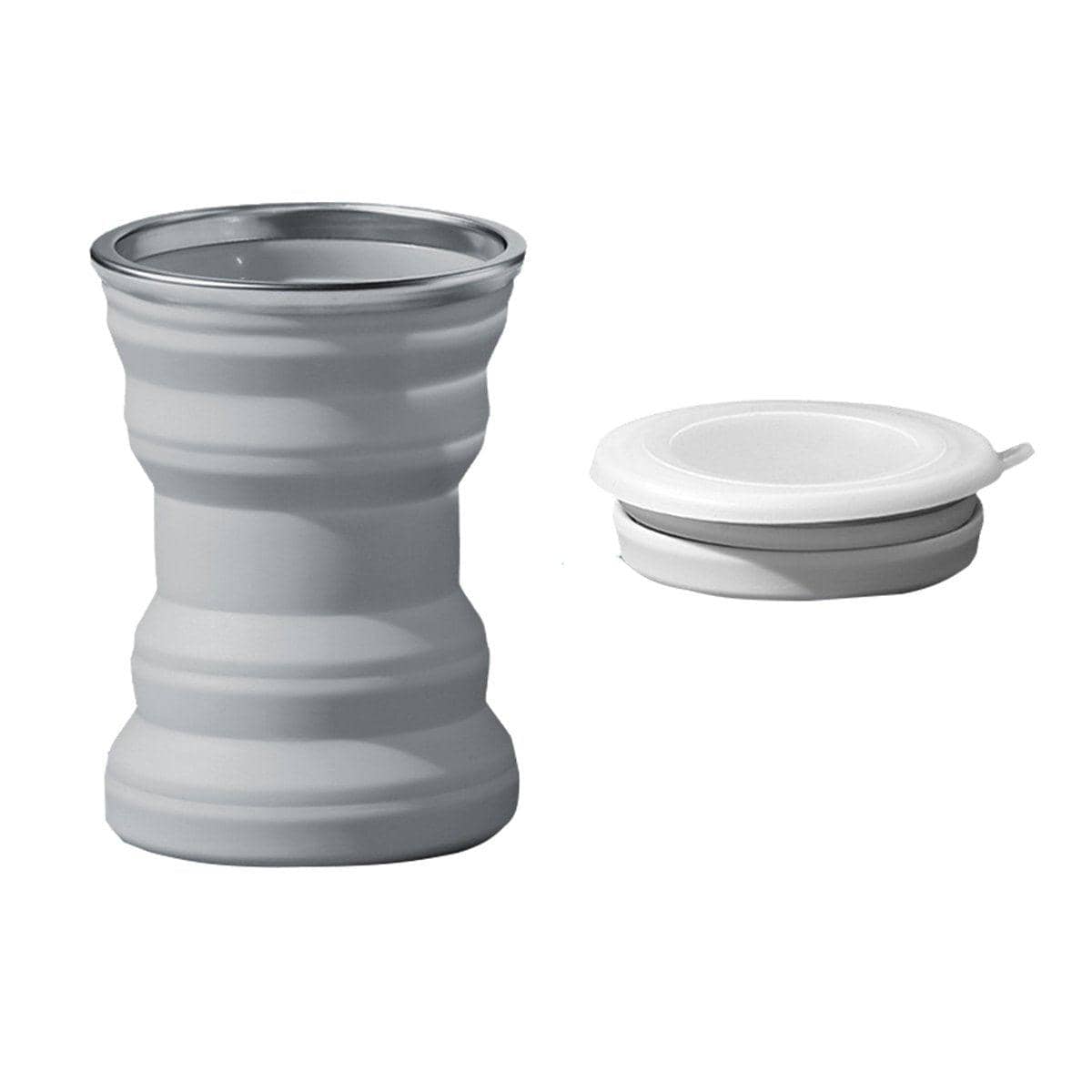 Collapsible Silicone Travel Mug with Lid - Grey