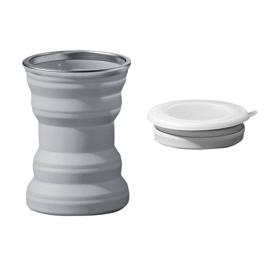 Collapsible Silicone Travel Mug with Lid - Grey
