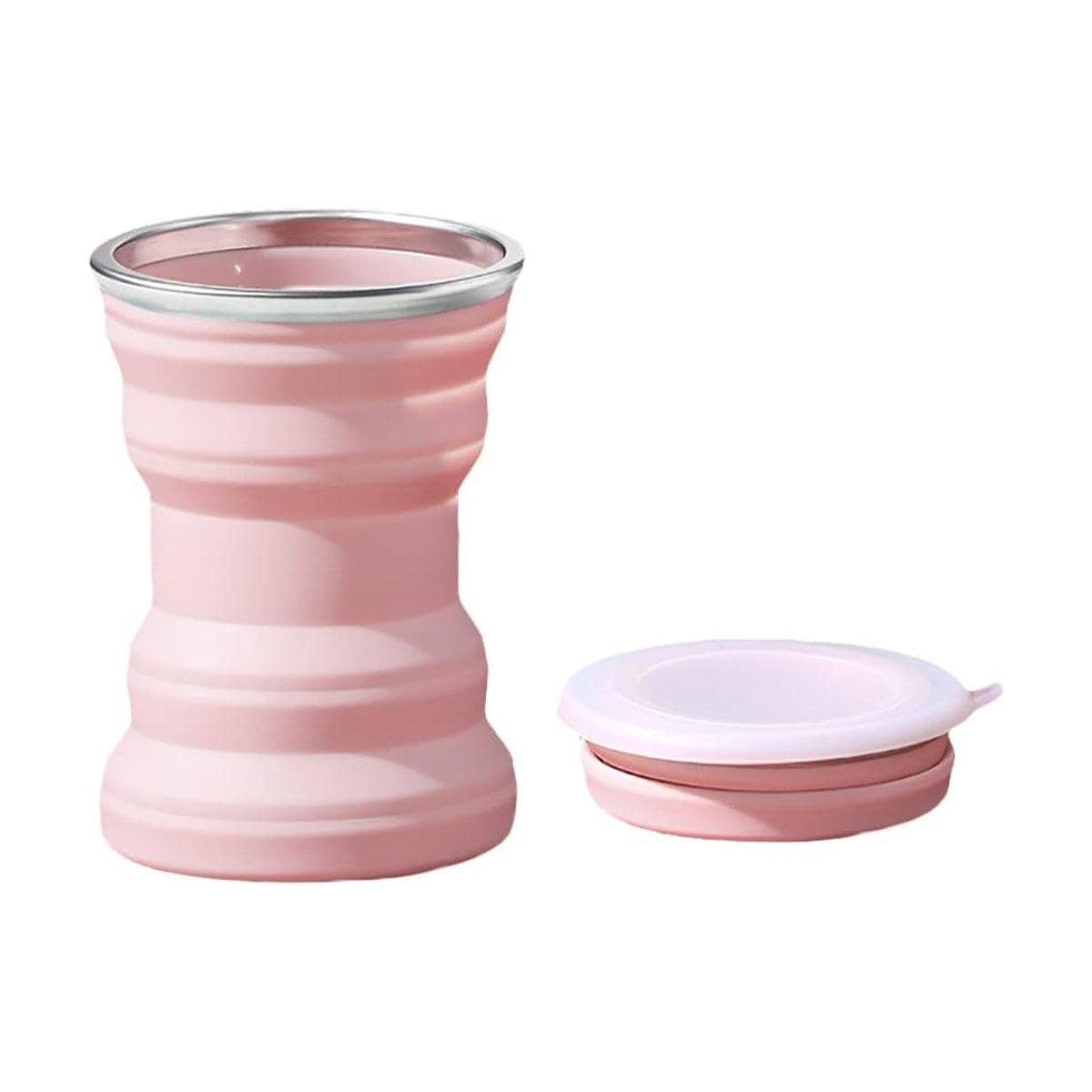 Collapsible Silicone Travel Mug with Lid - Light Pink