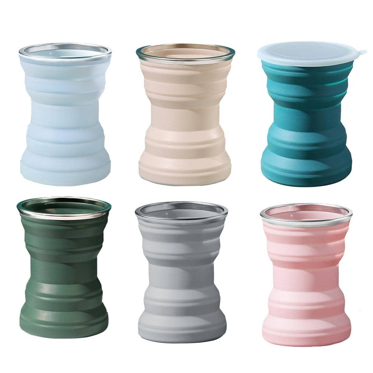 Collapsible Silicone Travel Mug with Lid - Light Pink - view 3