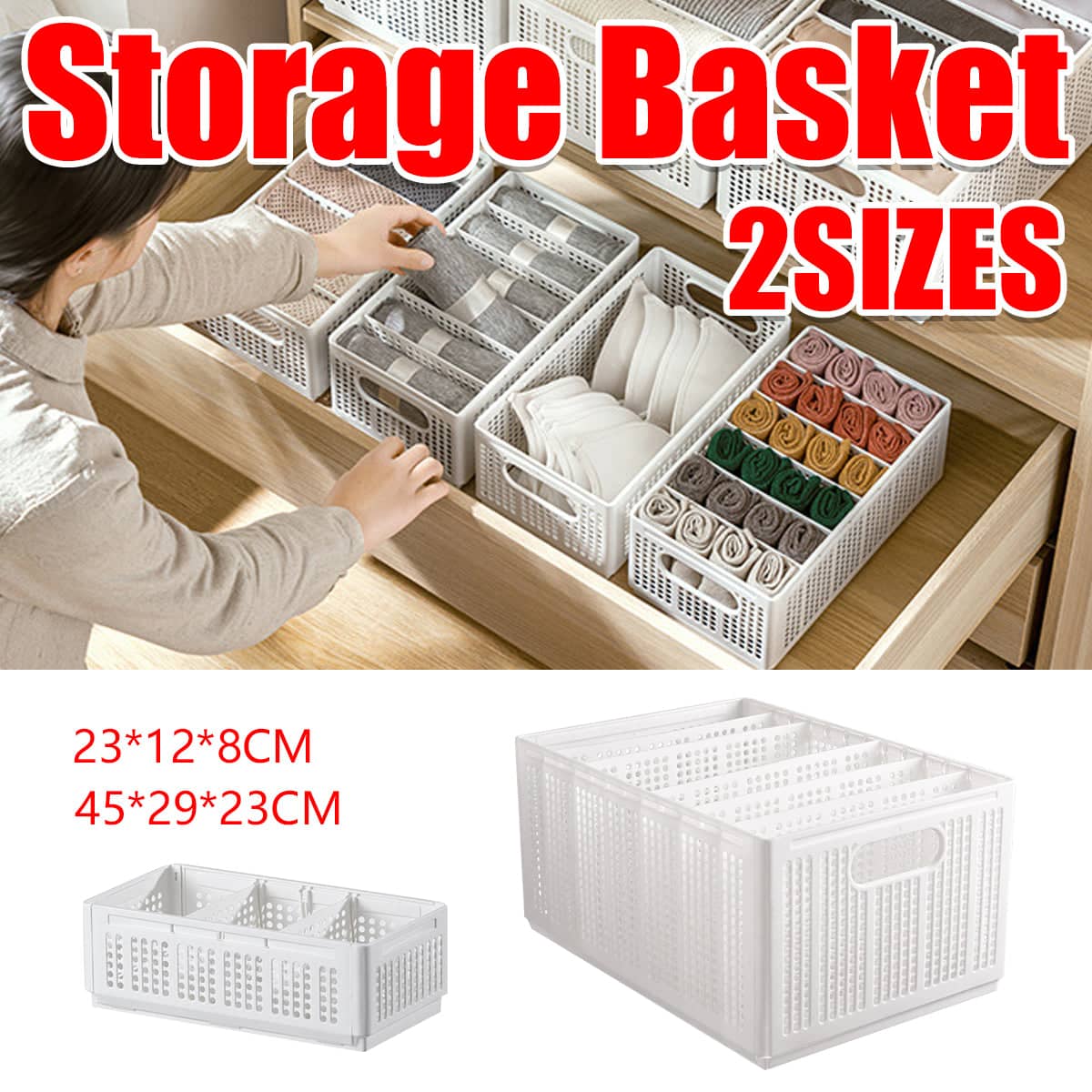 Collapsible Storage Basket with Layered Dividers Durable Plastic Foldable - Size XL (45 x 29 x 23 cm) - view 2