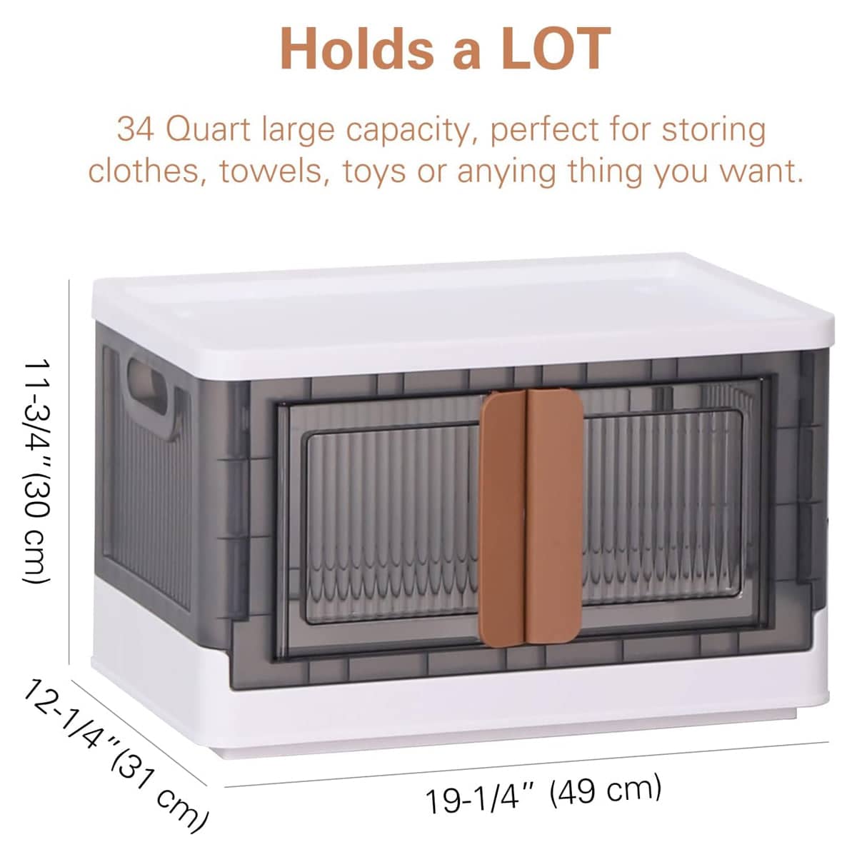 Collapsible Storage Box with Lid, 32 Litre Large Capacity - Grey - view 4