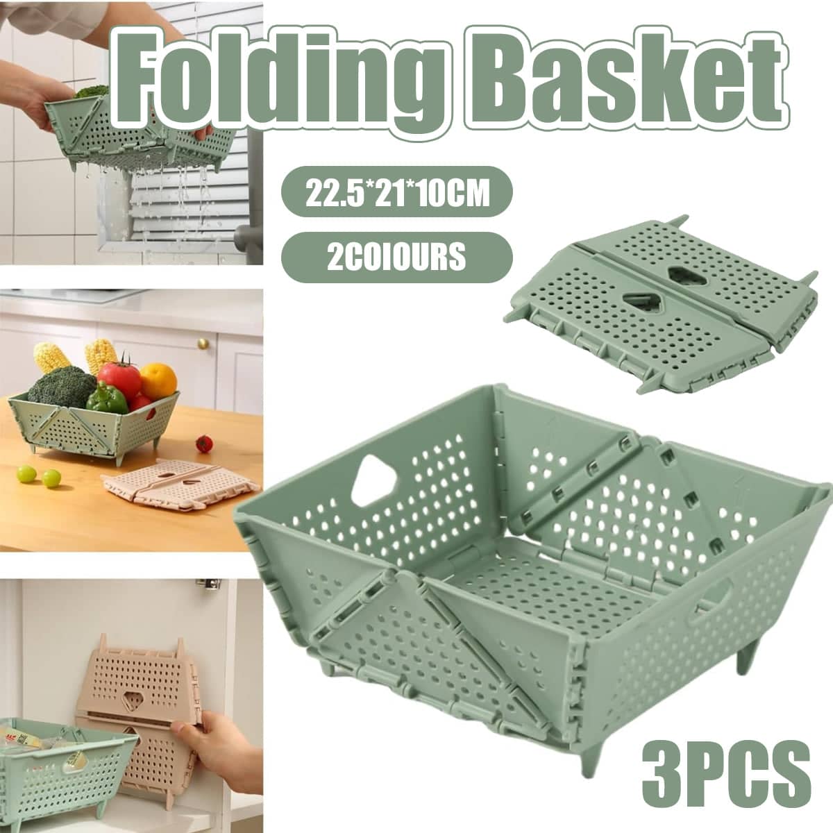 Collapsible Vegetable Washing Basket for Kitchen Sink - Sage Green - view 2