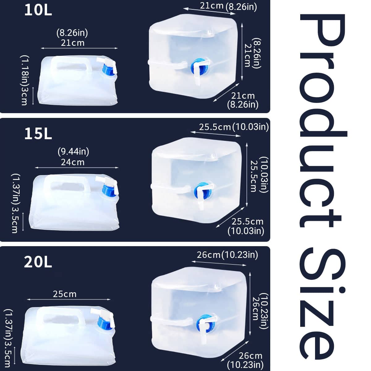 Collapsible Water Container with Spigot - Pack of 3, 10L, 15L and 20L - view 3
