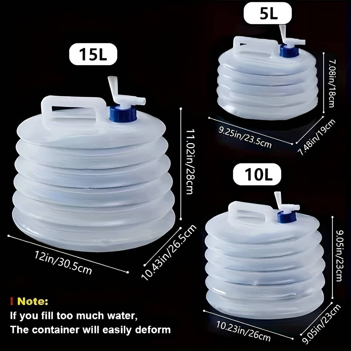 Collapsible Water Container with Spigot - Pack of 3, 5L, 10L and 15L - view 3