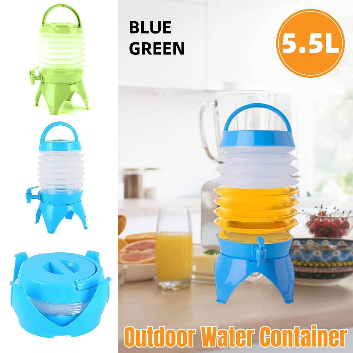 Collapsible Water Container with Tap and Four-Legged Base, 5.5 Litre - Light Blue - view 2