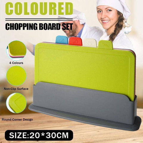 Colour-Coded Chopping Board Set of 4 with Stand and Juice Grooves
