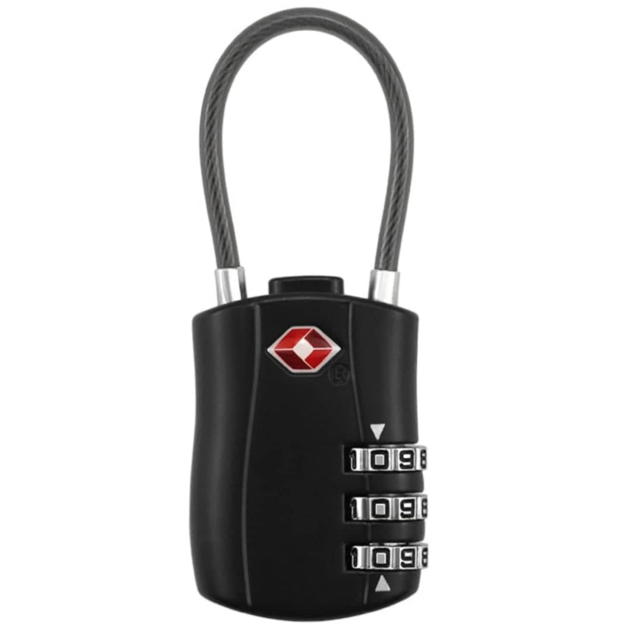 Combination Lock with Steel Cable for Luggage and Bags - Black