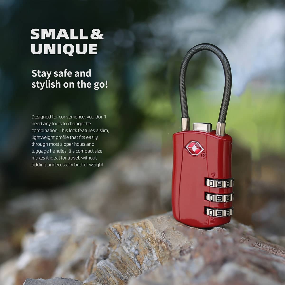 Combination Lock with Steel Cable for Luggage and Bags - Black - view 5