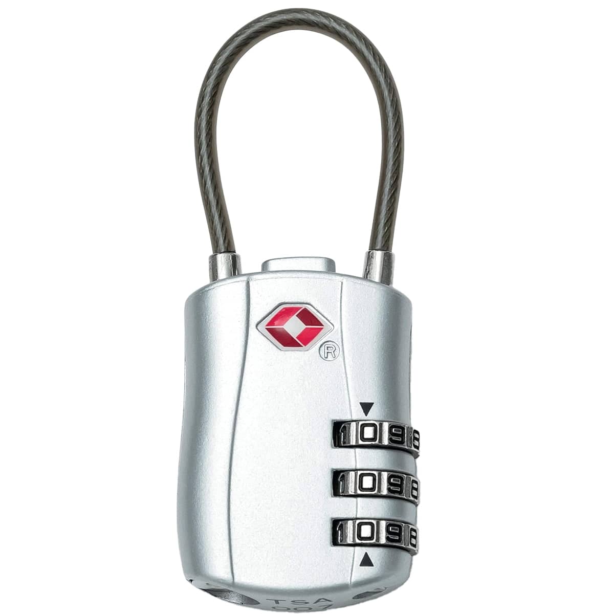Combination Lock with Steel Cable for Luggage and Bags - Silver