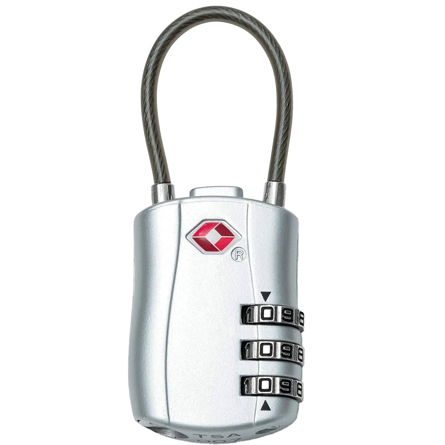Combination Lock with Steel Cable for Luggage and Bags - Silver