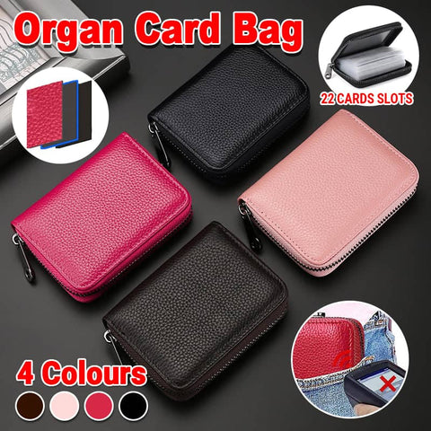 Compact Faux Leather Zip Card Wallet with ID Card Cover - Brown - view 2