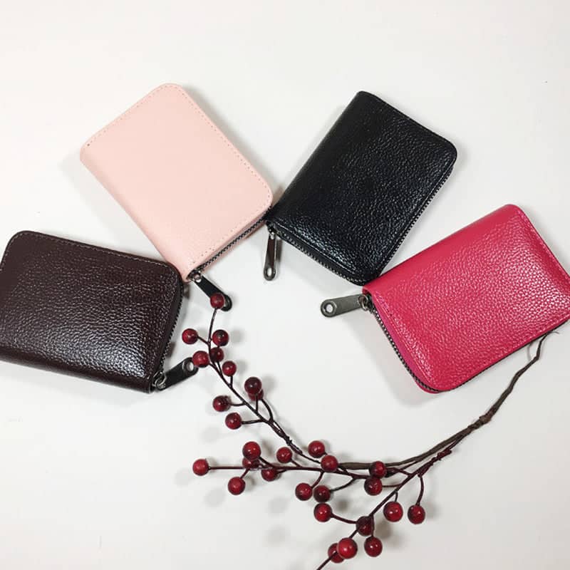 Compact Faux Leather Zip Card Wallet with ID Card Cover - Brown - view 3
