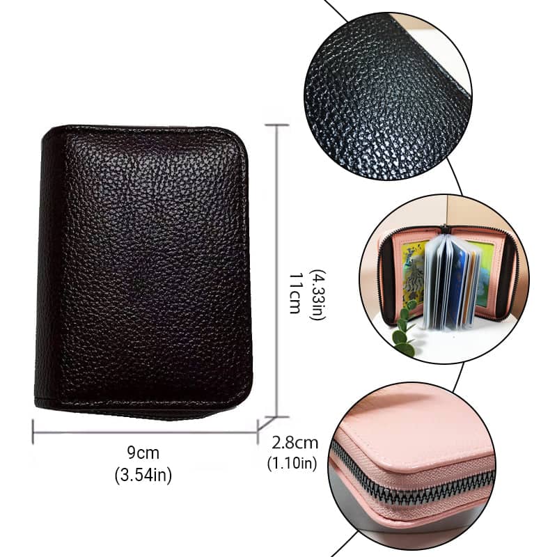 Compact Faux Leather Zip Card Wallet with ID Card Cover - Brown - view 4