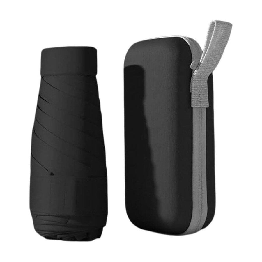 Compact Five-Fold Umbrella with UPF 50+ Sun Protection and Zipper Case - Black