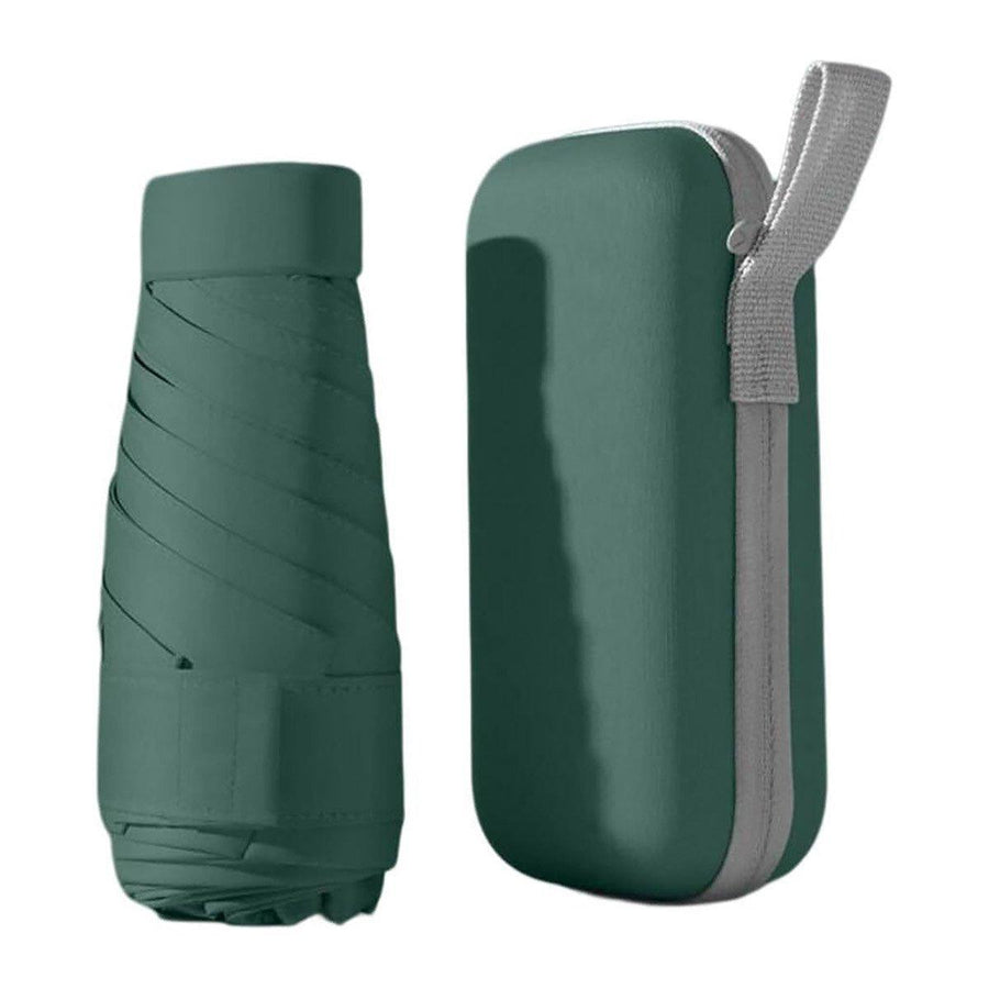 Compact Five-Fold Umbrella with UPF 50+ Sun Protection and Zipper Case - Green
