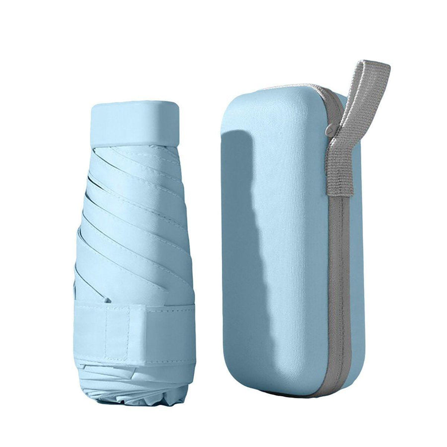 Compact Five-Fold Umbrella with UPF 50+ Sun Protection and Zipper Case - Sky Blue