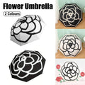 Compact Folding Umbrella with UV Protection and Camellia Print - Black - view 2