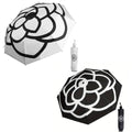 Compact Folding Umbrella with UV Protection and Camellia Print - Black - view 3