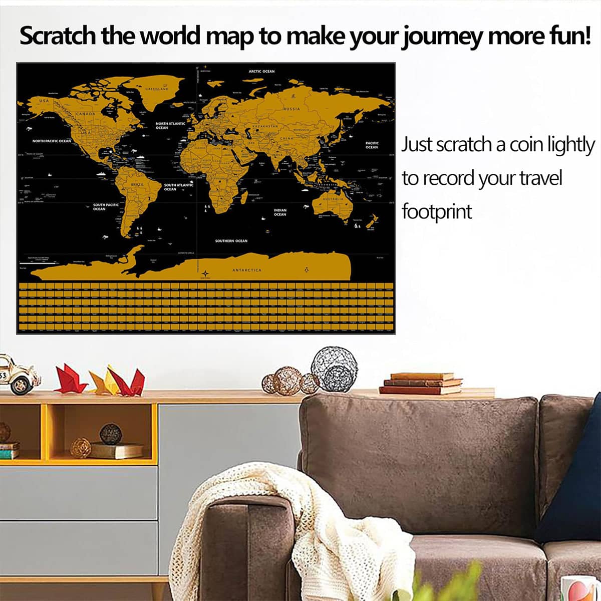 Compact Scratch-Off World Map Poster, Black - 42 x 30cm - view 5