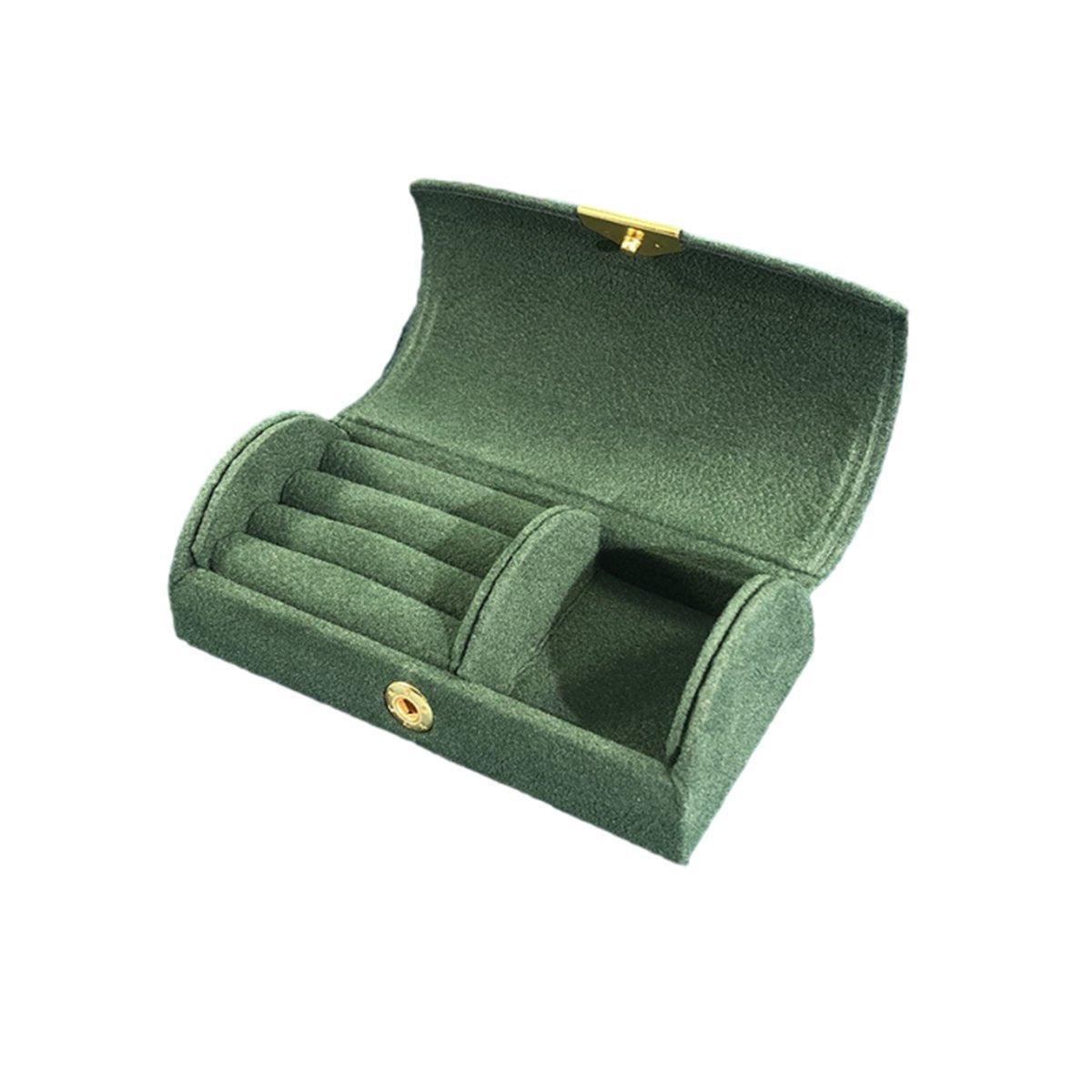 Compact Travel Jewellery Organiser Box for Rings and Earrings - Dark Green