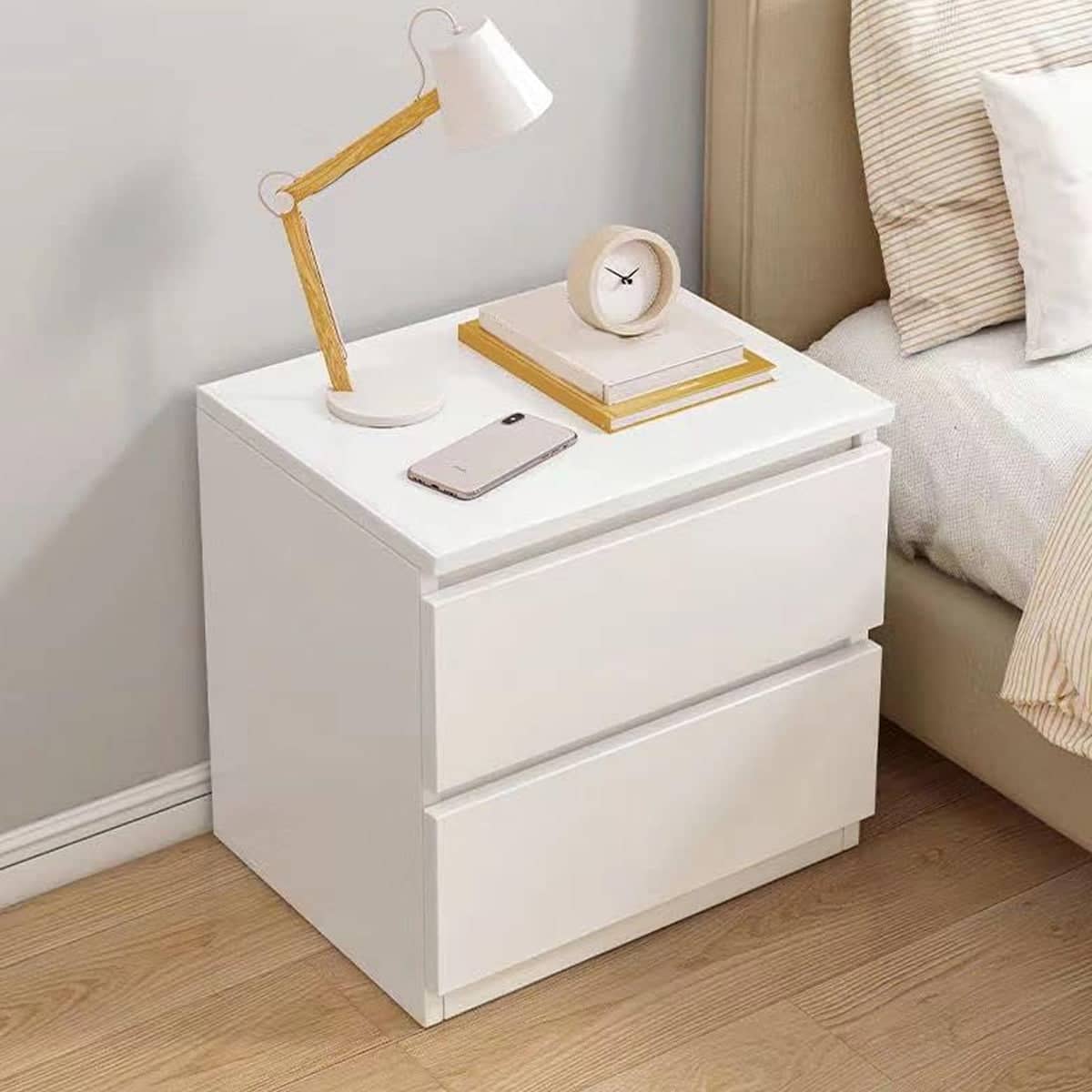 Compact White Bedside Table with Two Drawers, 40 x 30 x 41 cm - view 4