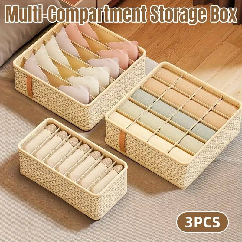 Compartmentalised Underwear and Sock Storage Box Organiser Set of 3
