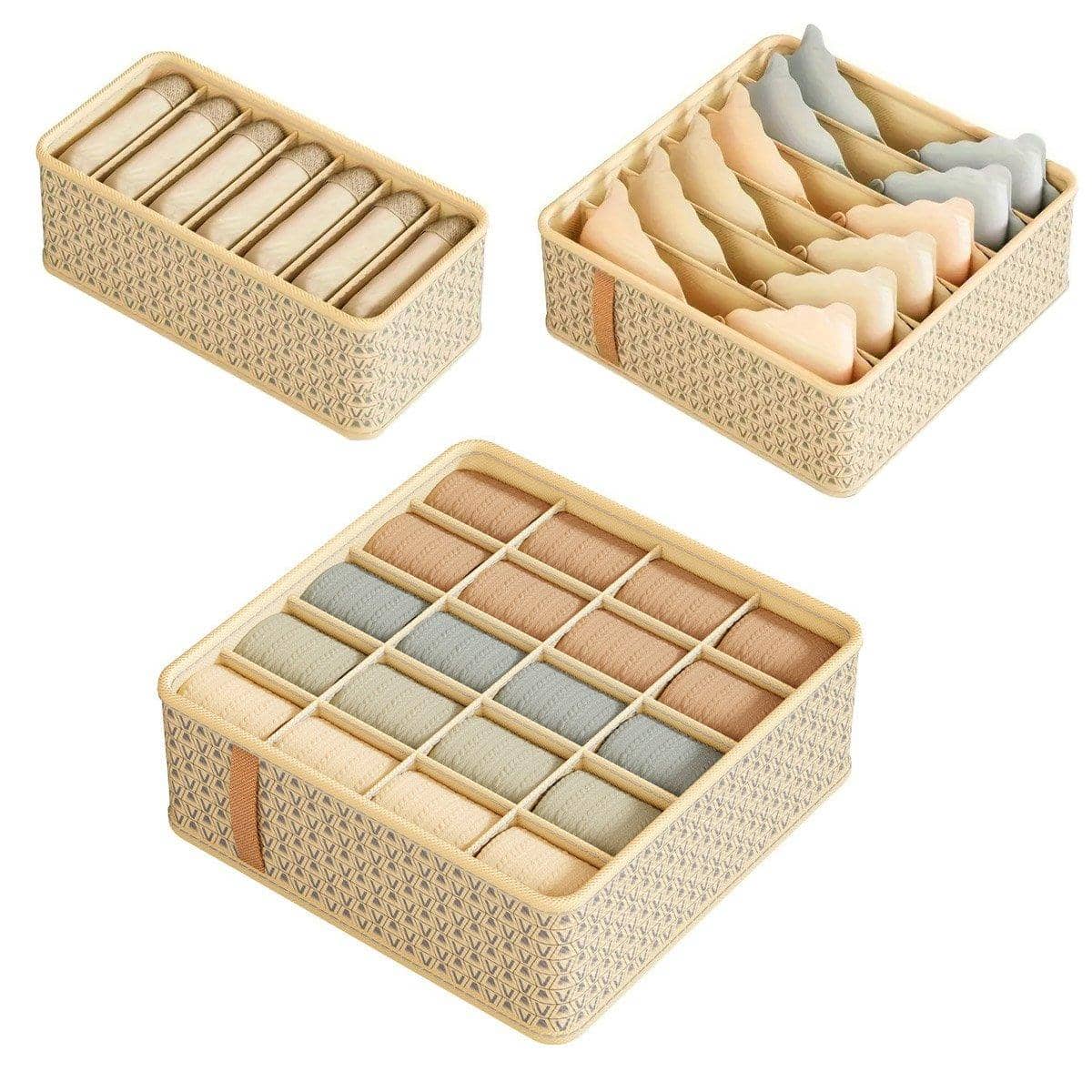 Compartmentalised Underwear and Sock Storage Box Organiser Set of 3 - view 2