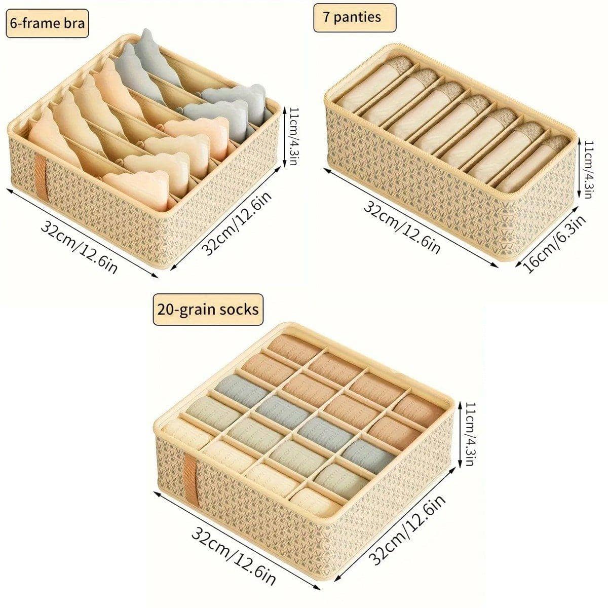 Compartmentalised Underwear and Sock Storage Box Organiser Set of 3 - view 3