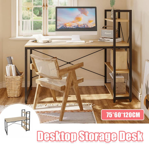 Computer Desk with Bookshelf, Modern Study Desk for Home Office, Light Oak and Black